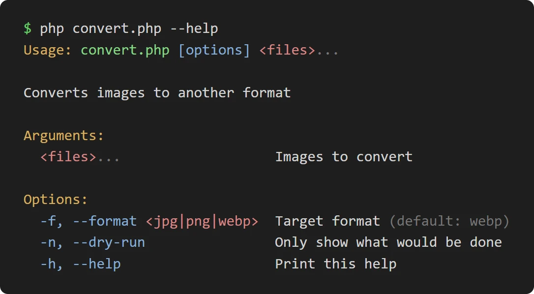 Help of the script in a terminal